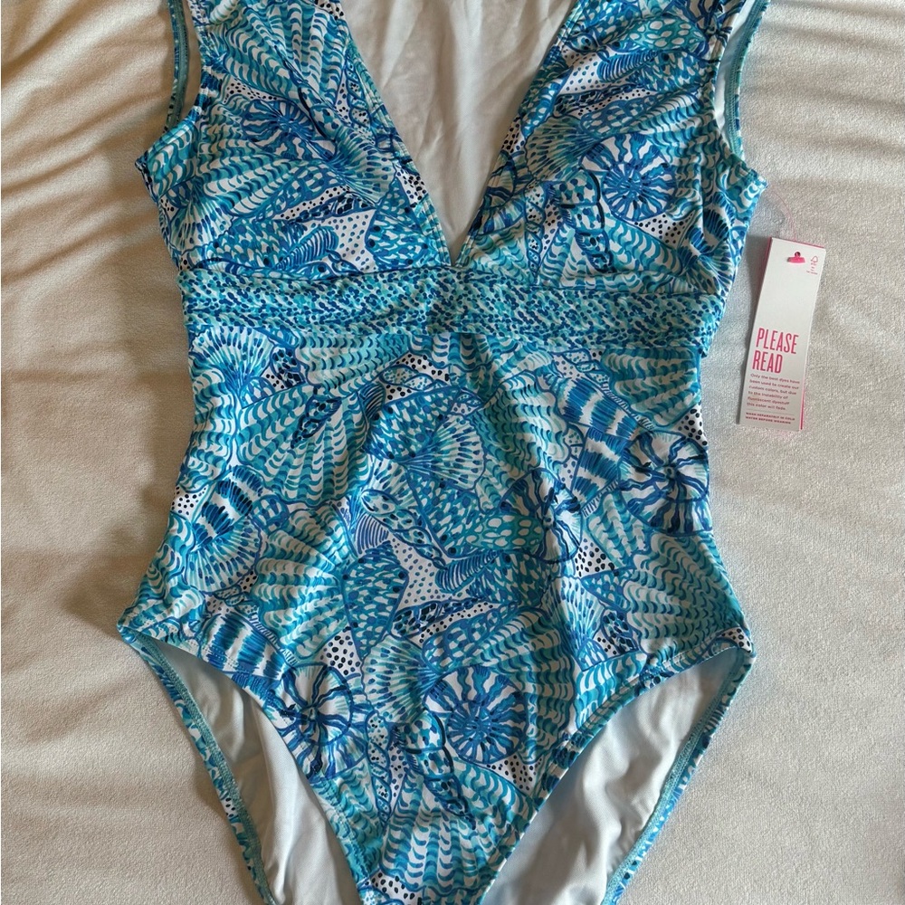 Lilly Pulitzer Blue and White One Piece with Plunging V-Neckline